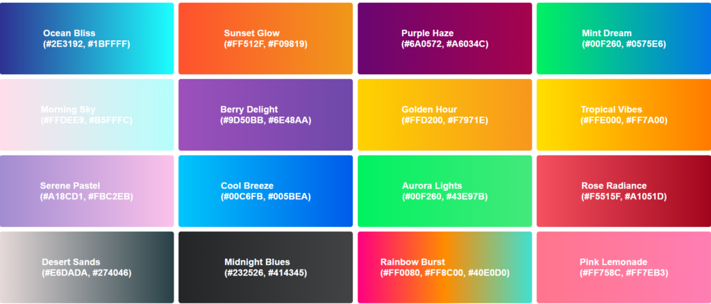 Gradient Backgrounds with Hex Codes